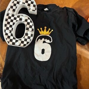 Kids Black Shirt with Gold Crown Design and #6 light 💡